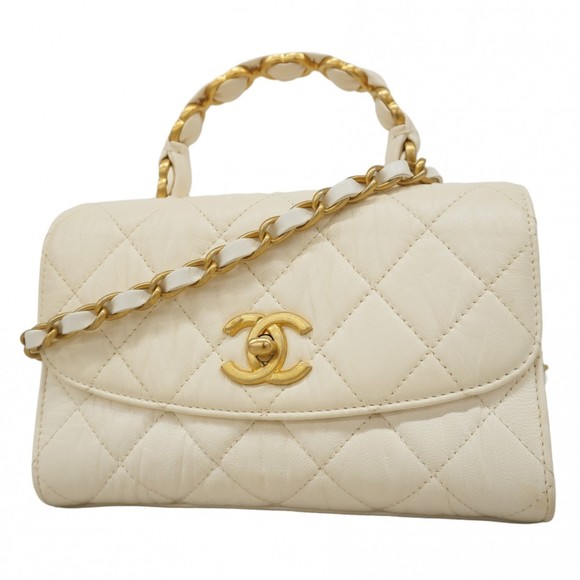 Chanel Matelasse Shoulder Bag with Chain Bag, Lambskin, White, Women's, P1054903 - Picture 1 of 13